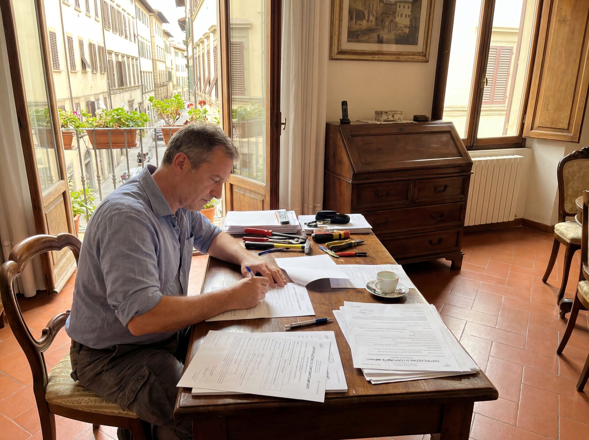 Tecnico firma documenti di conformità impianti